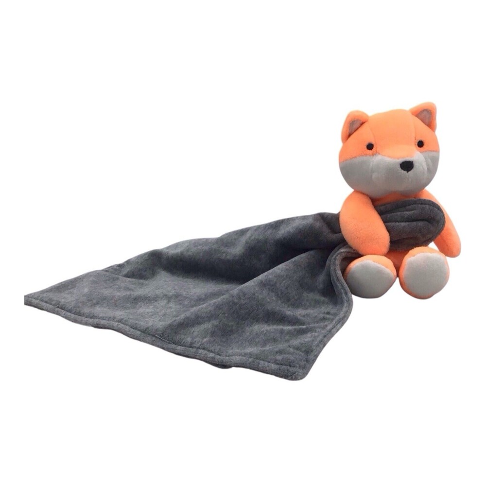 Carters Fox Lovey Security Blanket Orange Gray Plush Rattle Baby Toy